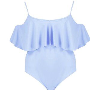 Boohoo Women's Plus Lauren Drape Sleeve Swimsuit Pale Blue Size US 14 NWT